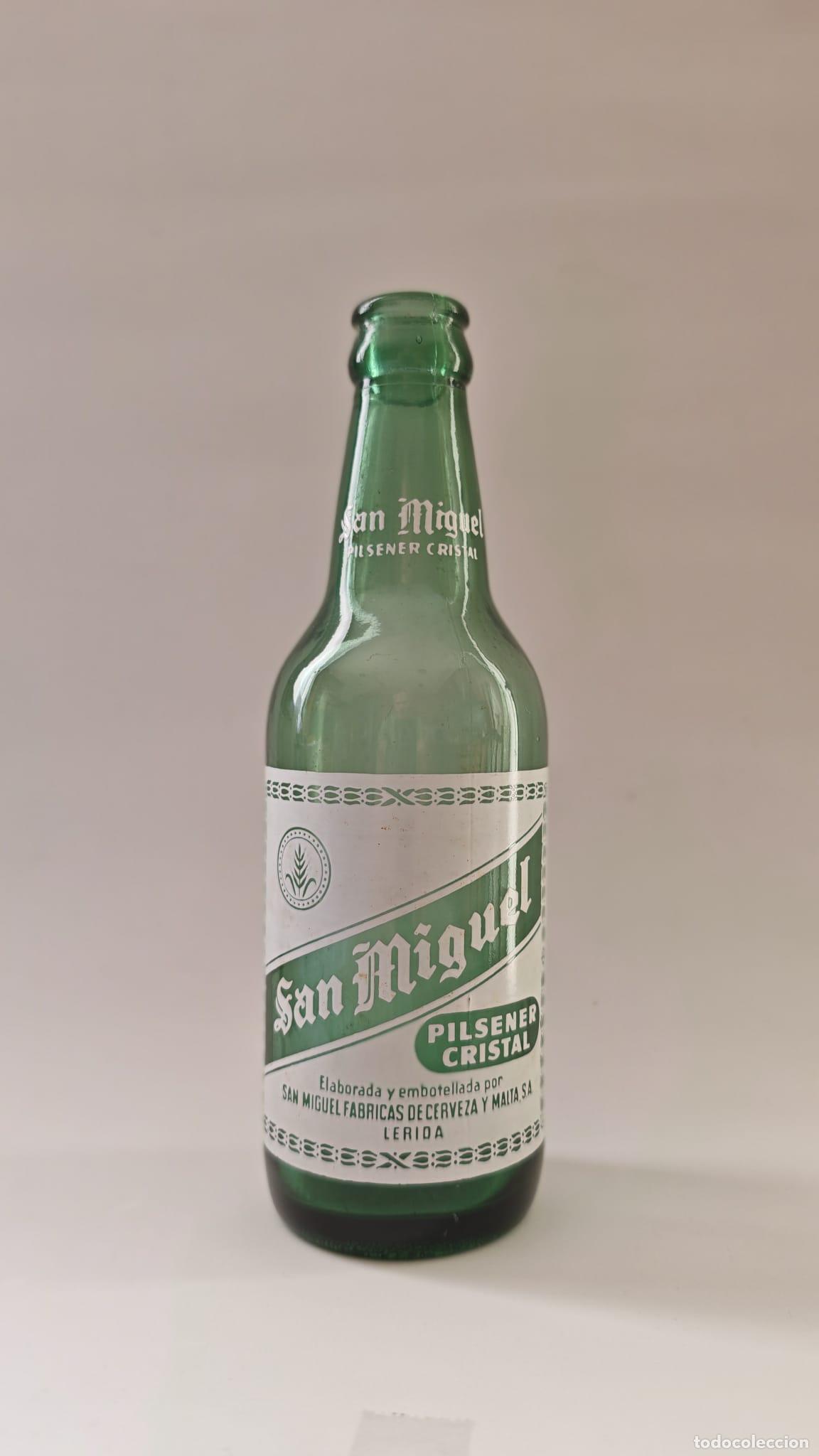 Coleccionismo de cervezas: BOTELLA CERVEZA *SAN MIGUEL* PILSENER CRISTAL-LERIDA, TERCIO-VIDRIO VERDE