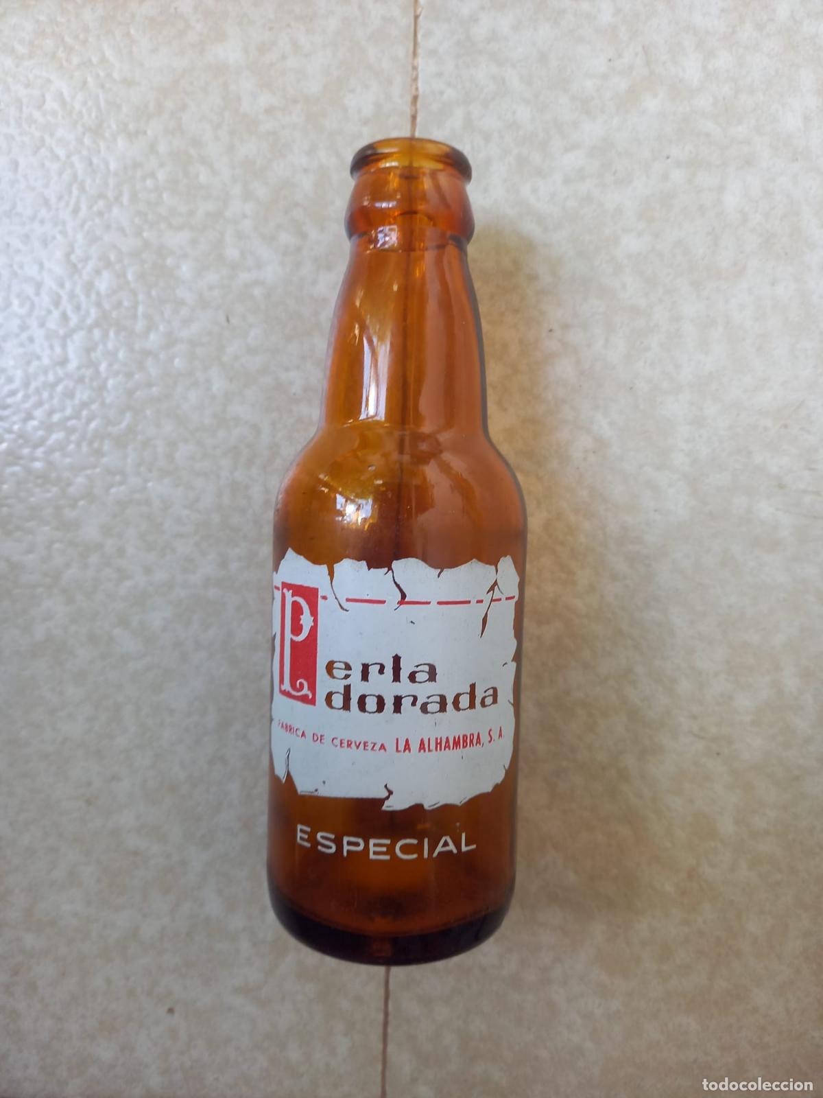 Coleccionismo de cervezas: BOTELLA CERVEZA *PERLA DORADA* ESPECIAL, QUINTO, CERVEZAS ALHAMBRA-GRANADA