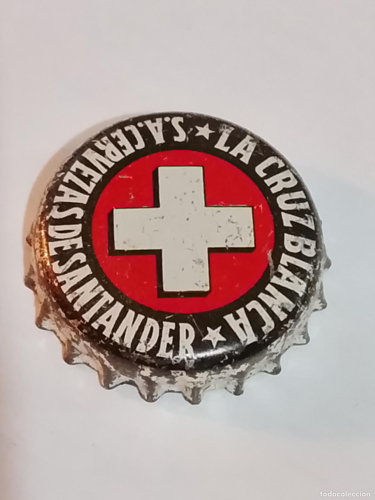 Coleccionismo de cervezas: Chapa Tap&oacute;n Corona de Cerveza La Cruz Blanca -Cervezas de Santander- Fabricante No Metal Vizcainas