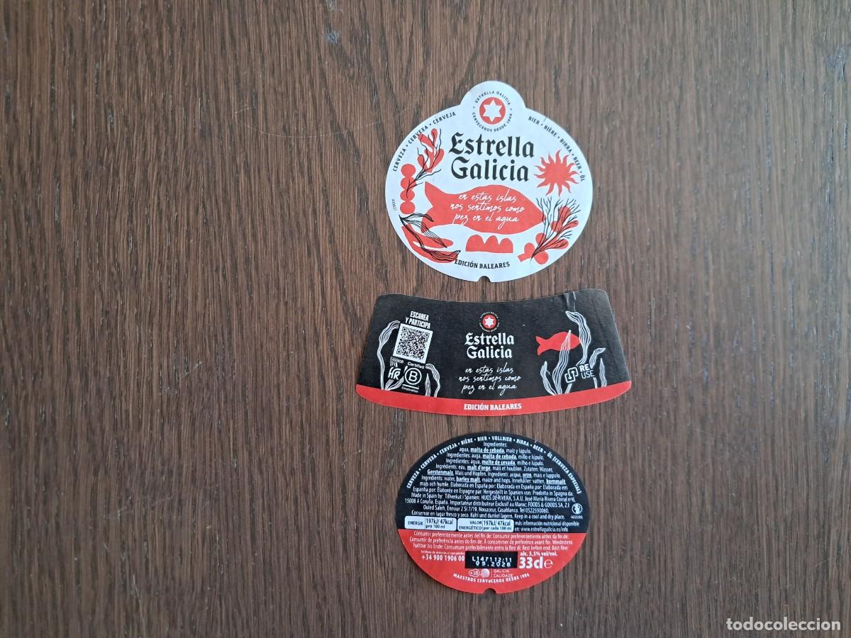 Coleccionismo de cervezas: etiquetas de botella de cerveza, estrella Galicia, edici&oacute;n Baleares.