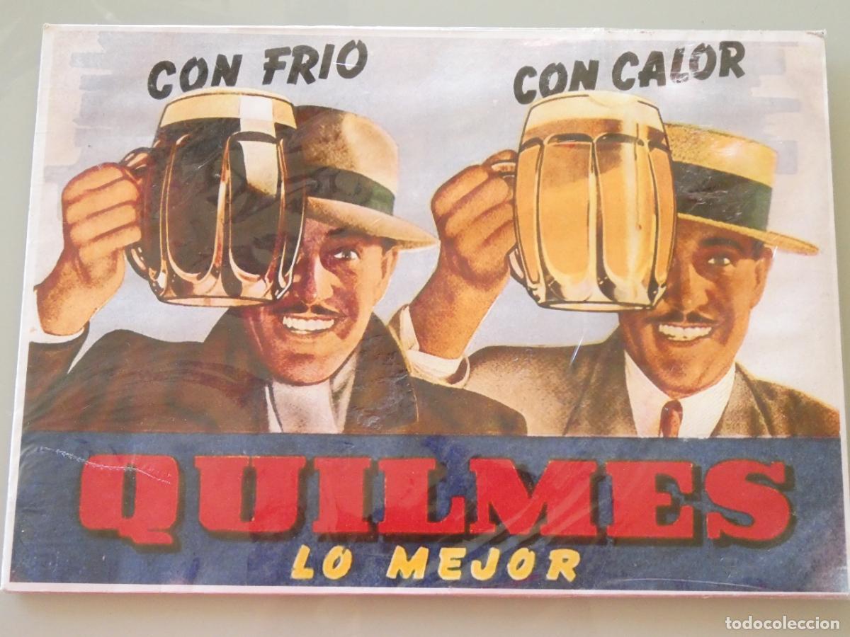 Coleccionismo de cervezas: CARTEL MADERA PUBLICIDAD CERVEZA QUILMES ARGENTINA CON FRIO Y CALOR. 29,5X21CM. 200GR
