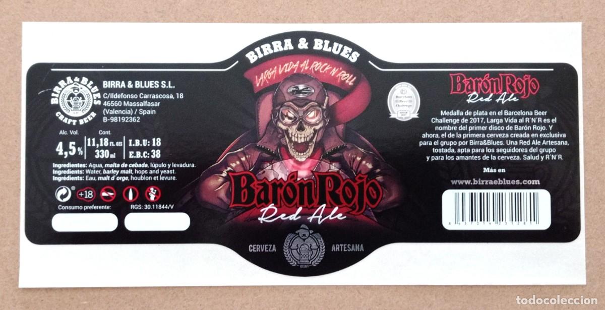 Coleccionismo de cervezas: ETIQUETA NUEVA DE CERVEZA BAR&Oacute;N ROJO ''RED ALE'' DE BIRRA & BLUES (ESPA&Ntilde;A)