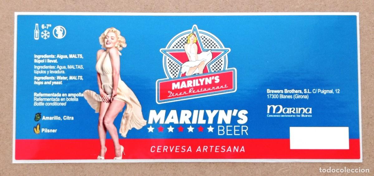 Coleccionismo de cervezas: ETIQUETA NUEVA DE CERVEZA MARILYN'S ''PILSNER'' DE MARINA (ESPA&Ntilde;A)