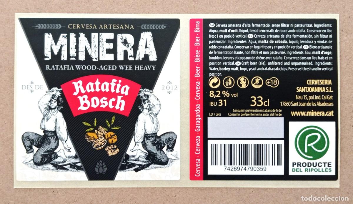 Coleccionismo de cervezas: ETIQUETA NUEVA DE CERVEZA RATAFIA BOSCH DE MINERA (ESPA&Ntilde;A)