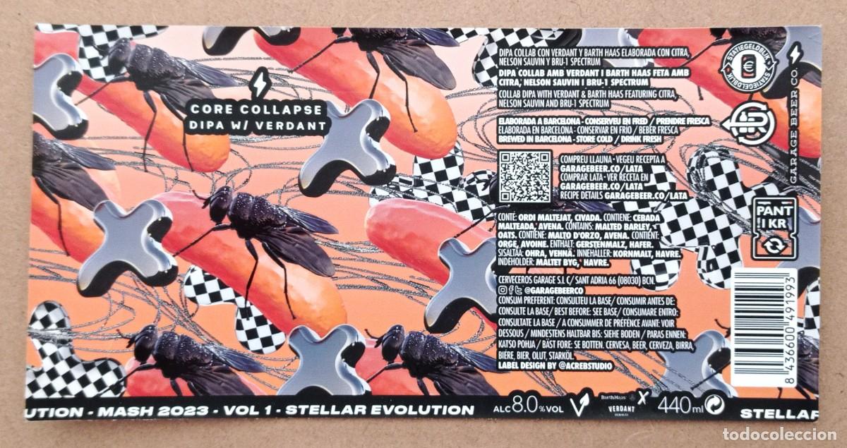 Coleccionismo de cervezas: ETIQUETA DE CERVEZA CORE COLLAPSE ''DIPA W/ VERDANT'' DE GARAGE BEER CO. (ESPA&Ntilde;A)