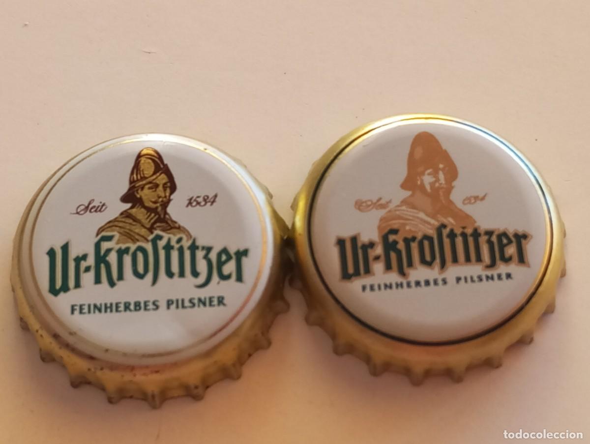 Coleccionismo de cervezas: Lote de 2 chapas tap&oacute;n corona DIFERENTES cerveza alemana UR-KROSTITZER FEINHERBES PILSNER SEIT 1534
