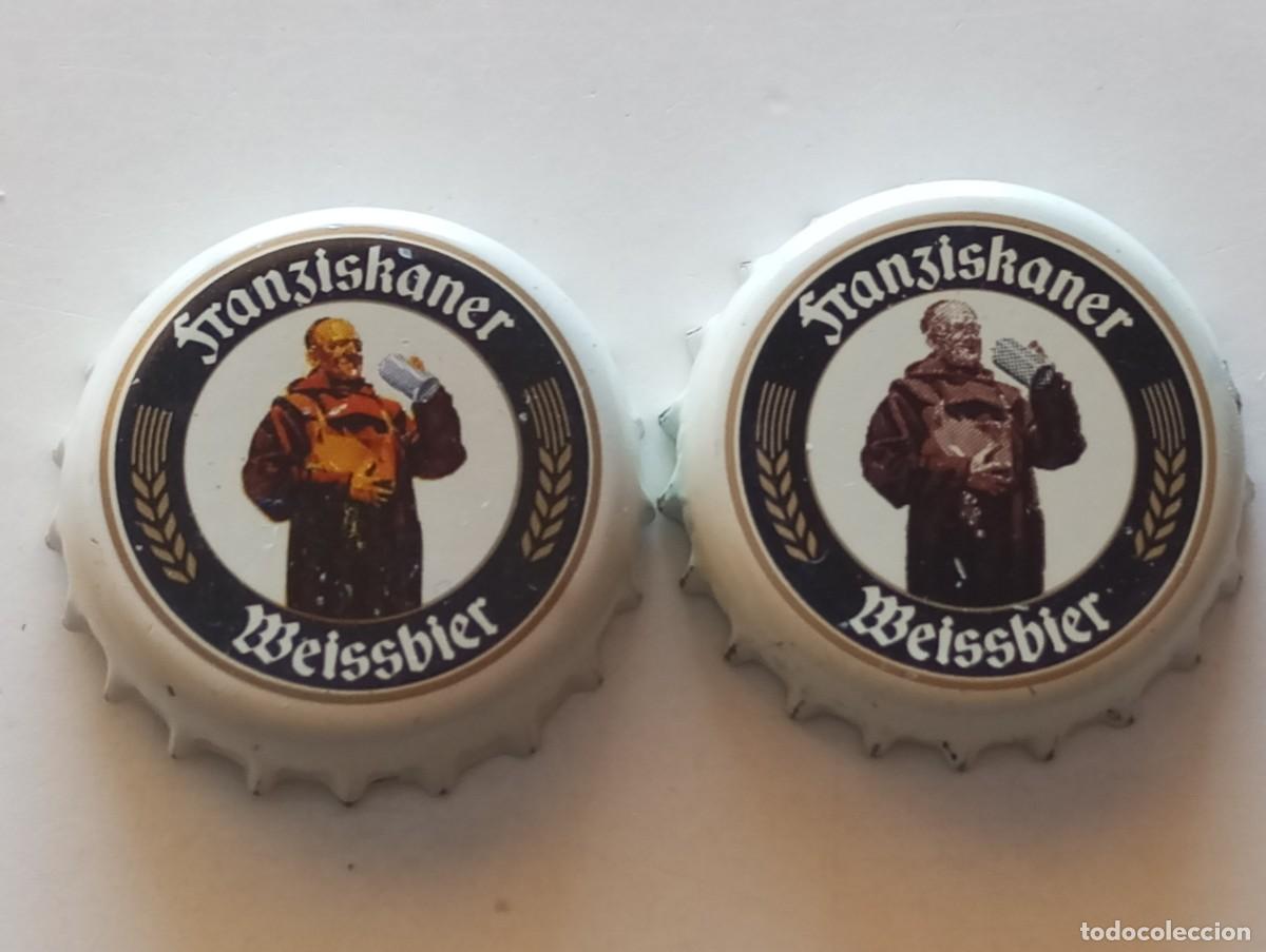 Coleccionismo de cervezas: Lote de 2 chapas tap&oacute;n corona DIFERENTES de la cerveza alemana FRANZISKANER WEISSBIER
