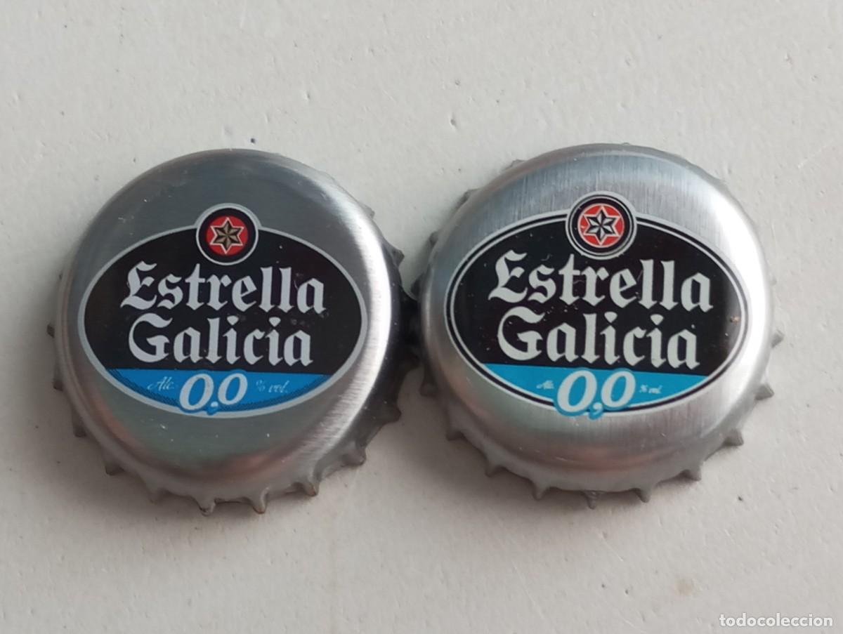 Coleccionismo de cervezas: Lote de 2 chapas tap&oacute;n corona DIFERENTES de la cerveza espa&ntilde;ola ESTRELLA GALICIA 0,0%