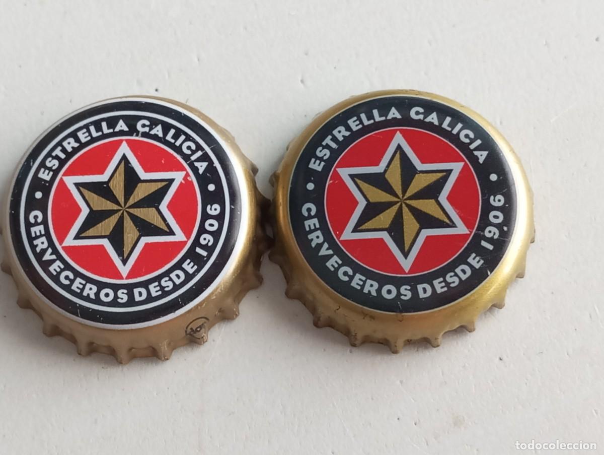 Coleccionismo de cervezas: Lote de 2 chapas tap&oacute;n corona DIFERENTES de la cerveza espa&ntilde;ola ESTRELLA GALICIA CERVECEROS DES 1906