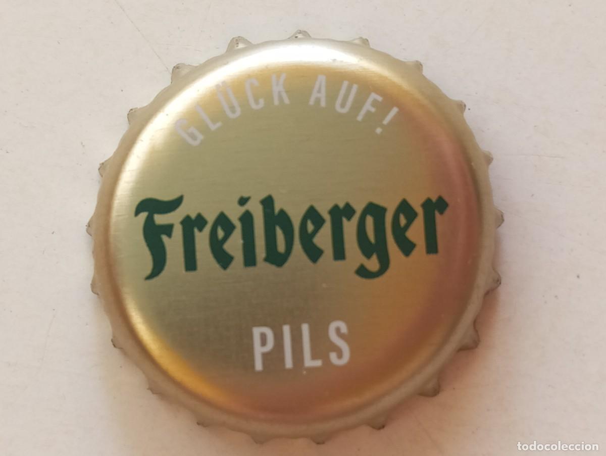 Coleccionismo de cervezas: Chapa tap&oacute;n corona de la cerveza alemana FREIBERGER PILS GL&Uuml;CK AUF!