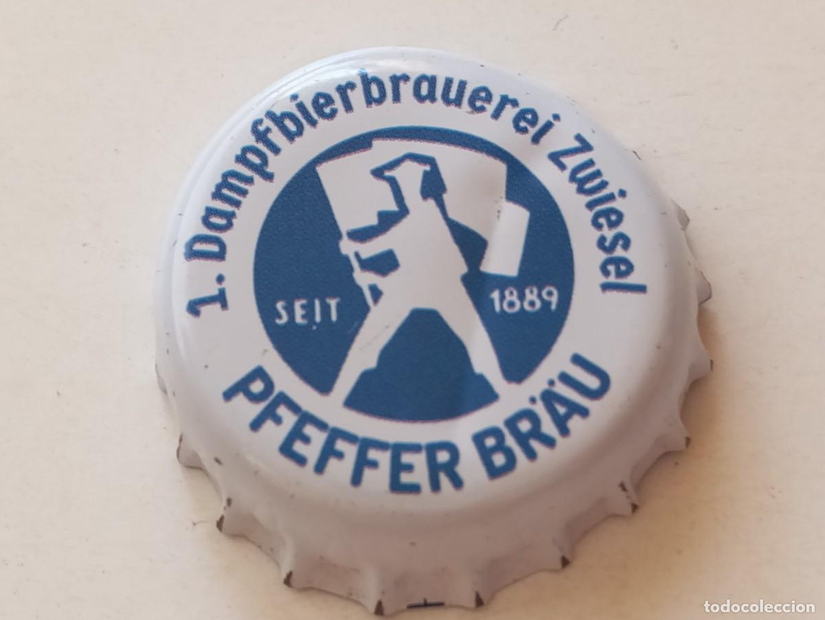 Coleccionismo de cervezas: Chapa tap&oacute;n corona de la cerveza alemana PFEFFER BR&Auml;U SEIT 1889
