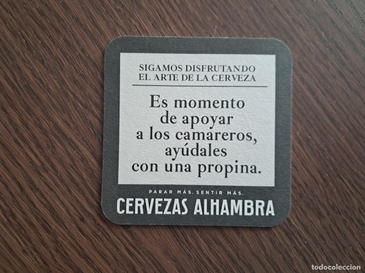 Coleccionismo de cervezas: posavasos de cerveza, Alhambra, es momento de apoyar a los camareros, ay&uacute;dales con una propina.