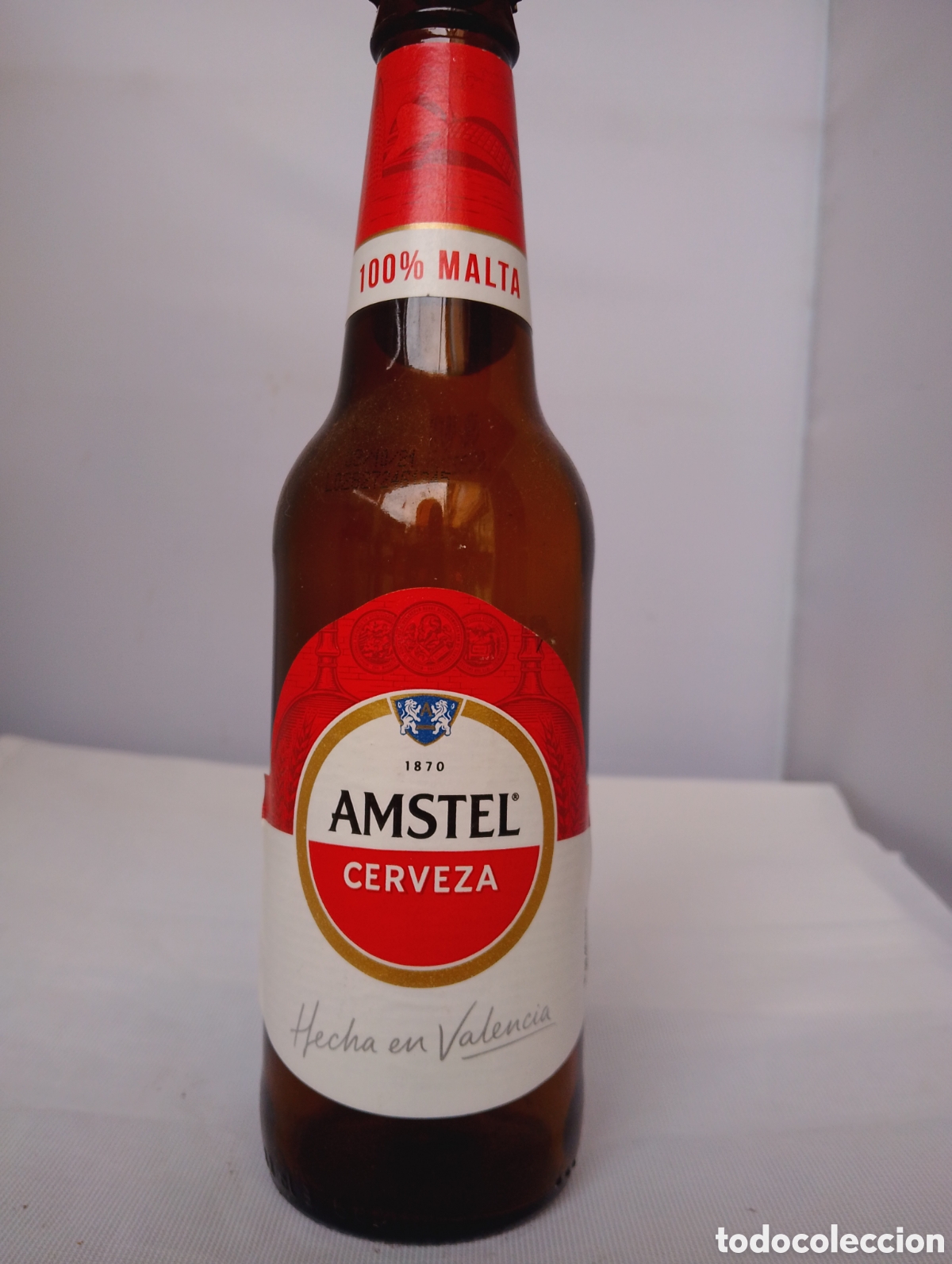 Coleccionismo de cervezas: Botella Cerveza Amstel, Hecha en Valencia