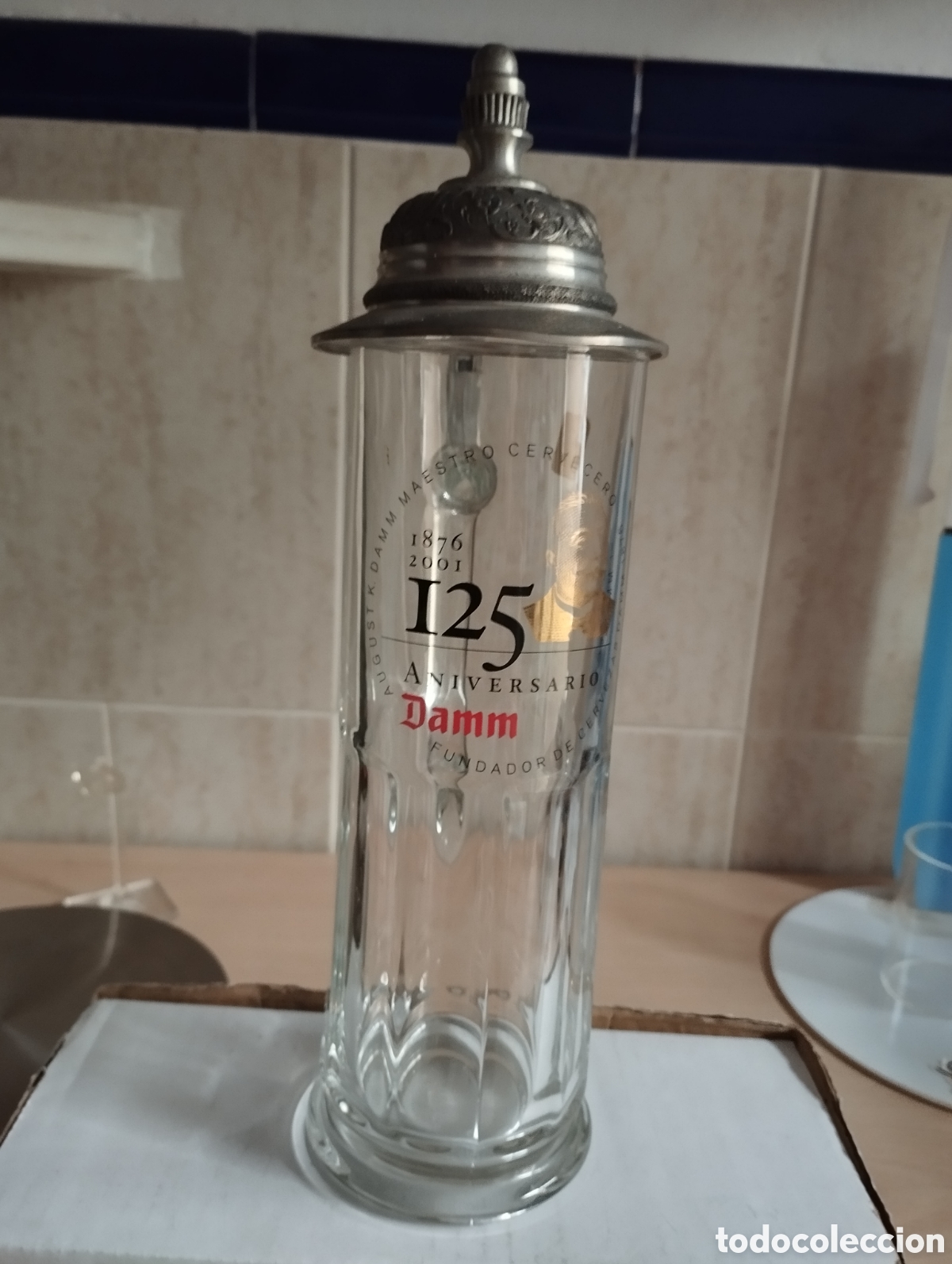 Coleccionismo de cervezas: JARRA CERVEZA DAMM 125 ANIVERSARIO TAPA ZINC