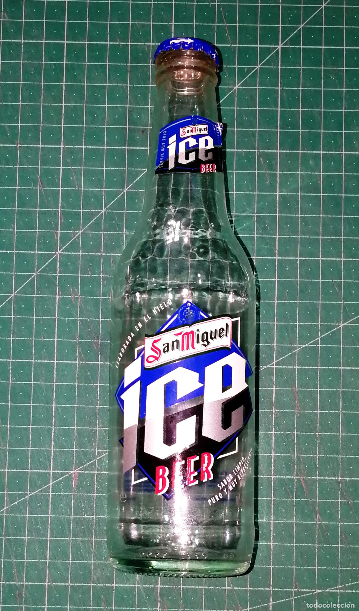 Coleccionismo de cervezas: BOTELLA CERVEZA. SAN MIGUEL ICE BEER. Con chapa, tap&oacute;n de rosca. - Espa&ntilde;a, A&ntilde;os 90. - 33 cl