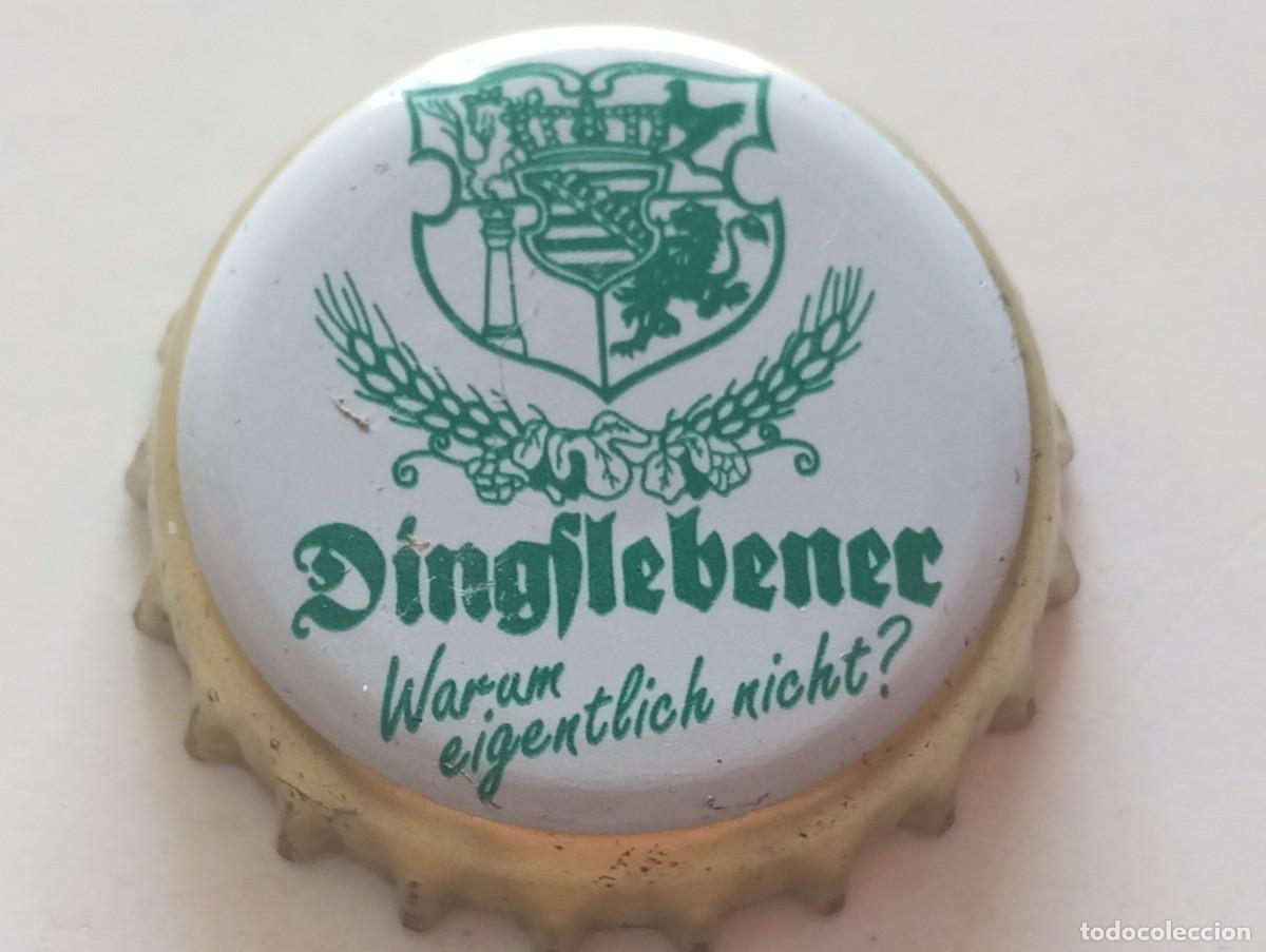 Coleccionismo de cervezas: Chapa tap&oacute;n corona de la cerveza alemana DINGSLEBENER Warum eigentlich nicht?
