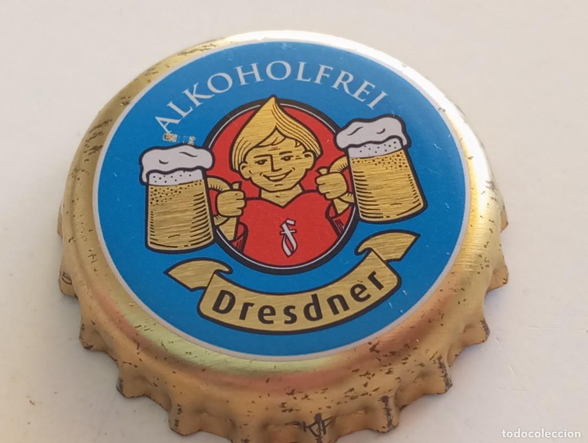 Coleccionismo de cervezas: Chapa tap&oacute;n corona de la cerveza alemana DRESDNER ALKOHOLFREI (falda dorada)