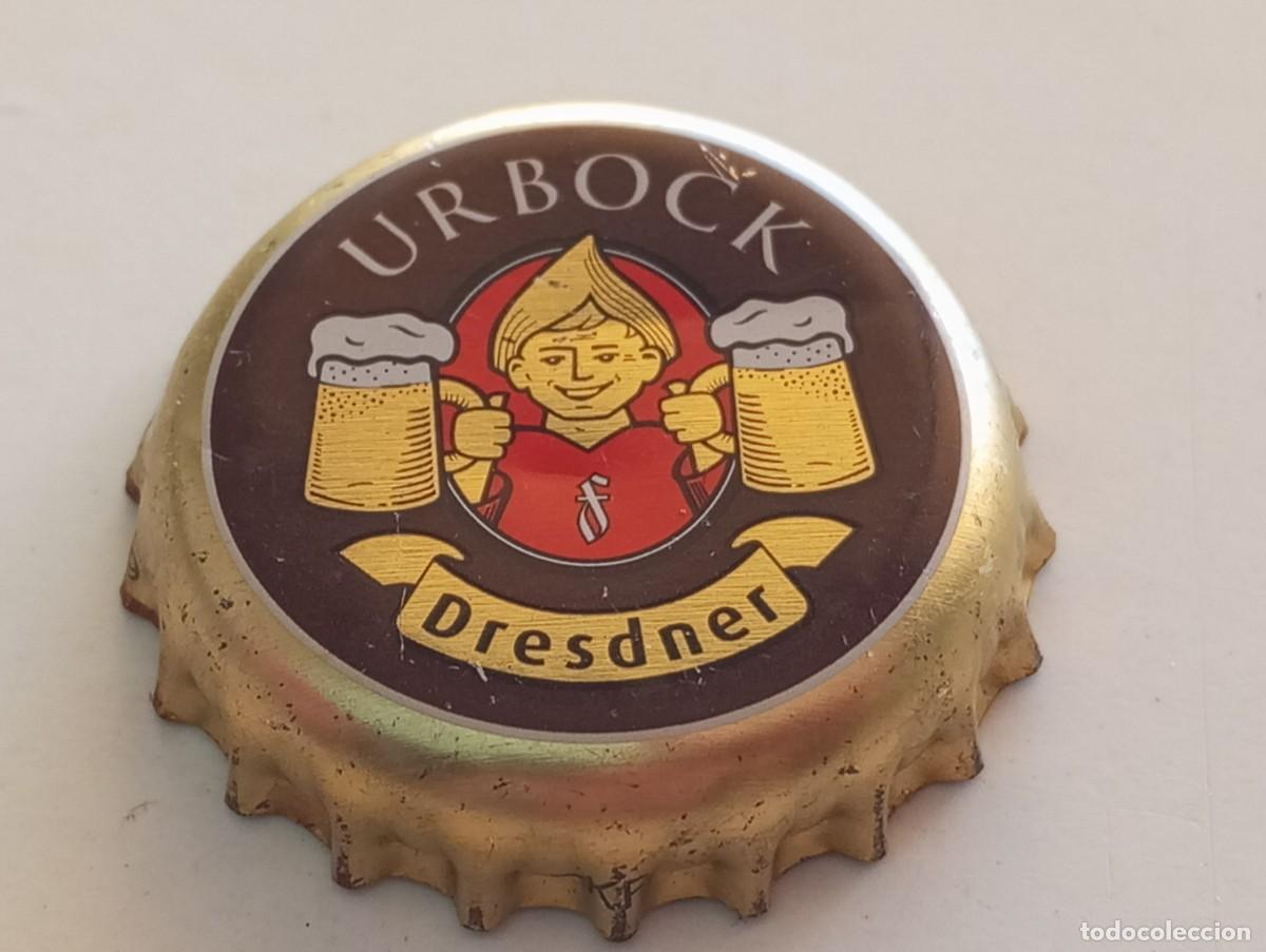 Coleccionismo de cervezas: Chapa tap&oacute;n corona de la cerveza alemana DRESDNER URBOCK (falda dorada)