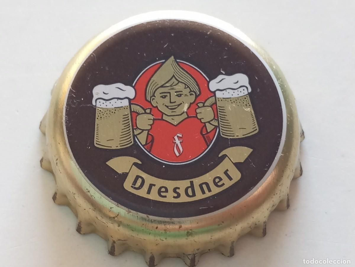 Coleccionismo de cervezas: Chapa tap&oacute;n corona de la cerveza alemana DRESDNER URBOCK (falda dorada)