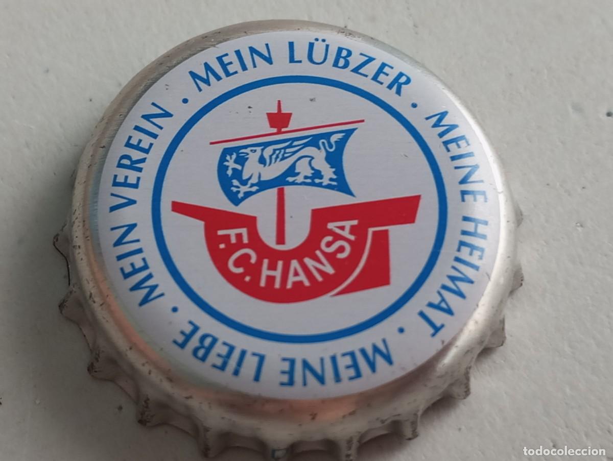 Collezionismo di birre: Chapa tap&oacute;n corona de la cerveza alemana L&Uuml;BZER - F.C. HANSA