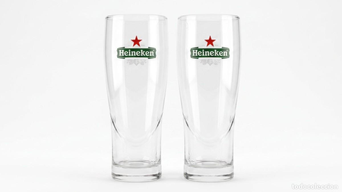 Coleccionismo de cervezas: LOTE DE 2 VASOS DE CERVEZA HEINEKEN TULIP&Aacute;N CON LOGOTIPO - VINTAGE A&Ntilde;OS 90