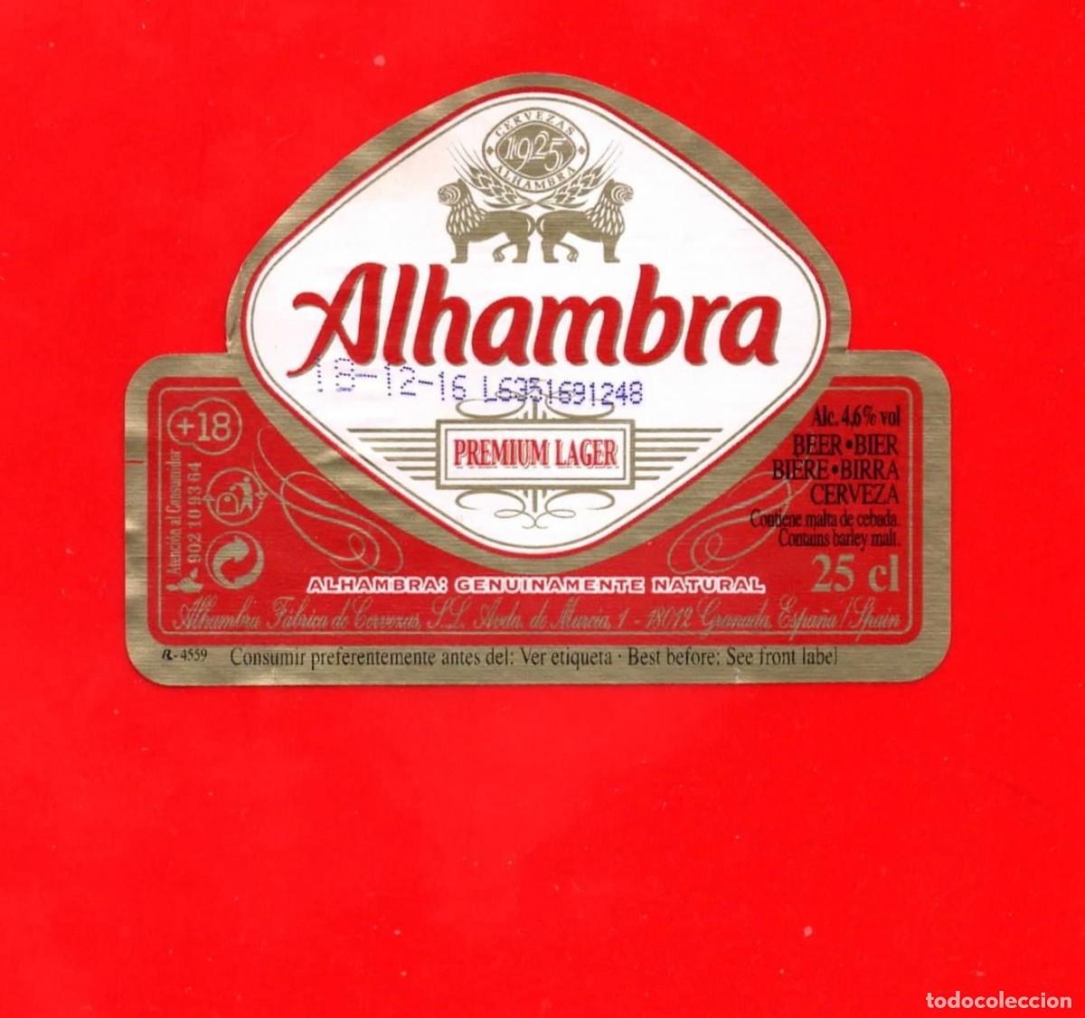Coleccionismo de cervezas: Etiqueta Cerveza Alhambra - 2015