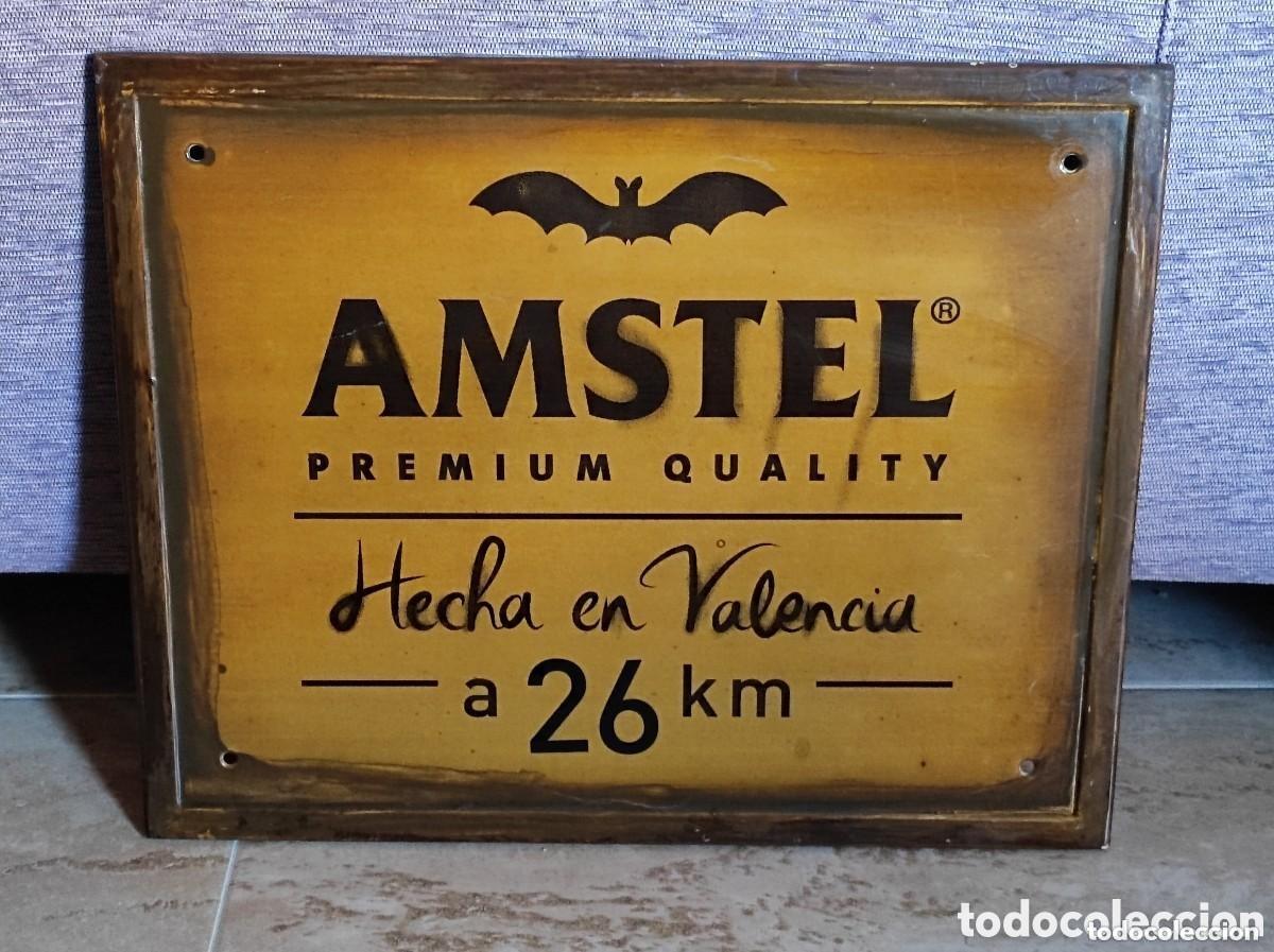 Sammeln von Brauereiartikeln: Cartel metal cerveza Amstel premium quality hecha en Valencia