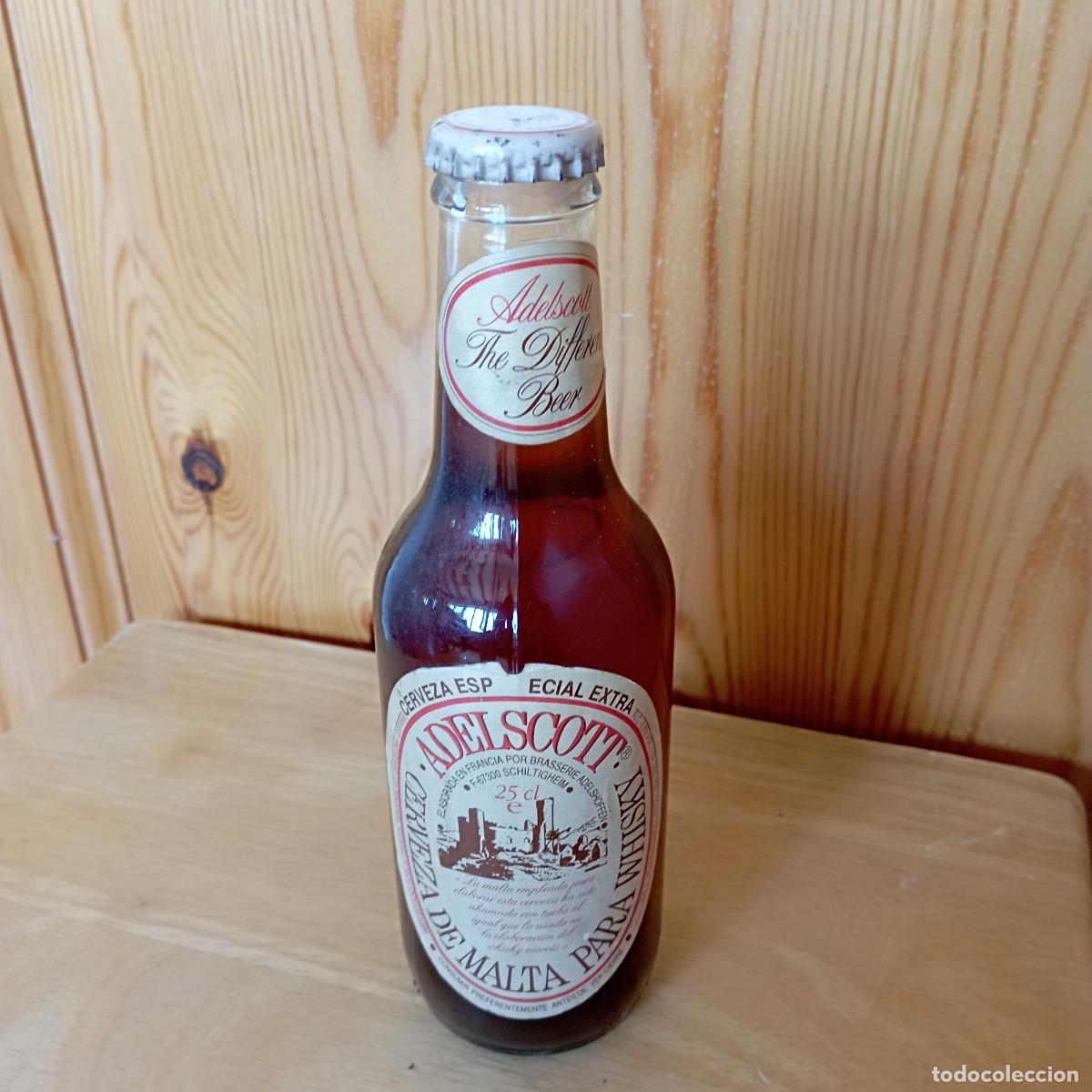 Coleccionismo de cervezas: Botella cerveza ADELSCOTT Cerveza de malta para whisky - llena