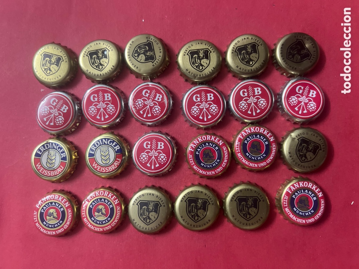 Collectionnisme de bi&egrave;res: T4/X89/NOPQ. LOTE DE 24 CHAPAS DE CERVEZA