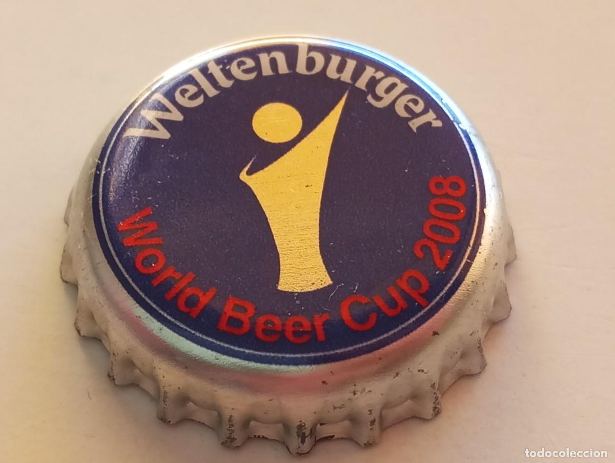 Coleccionismo de cervezas: Chapa tap&oacute;n corona de la cerveza alemana WELTENBURGER WORLD BEER CUP 2008 (falda plateada)