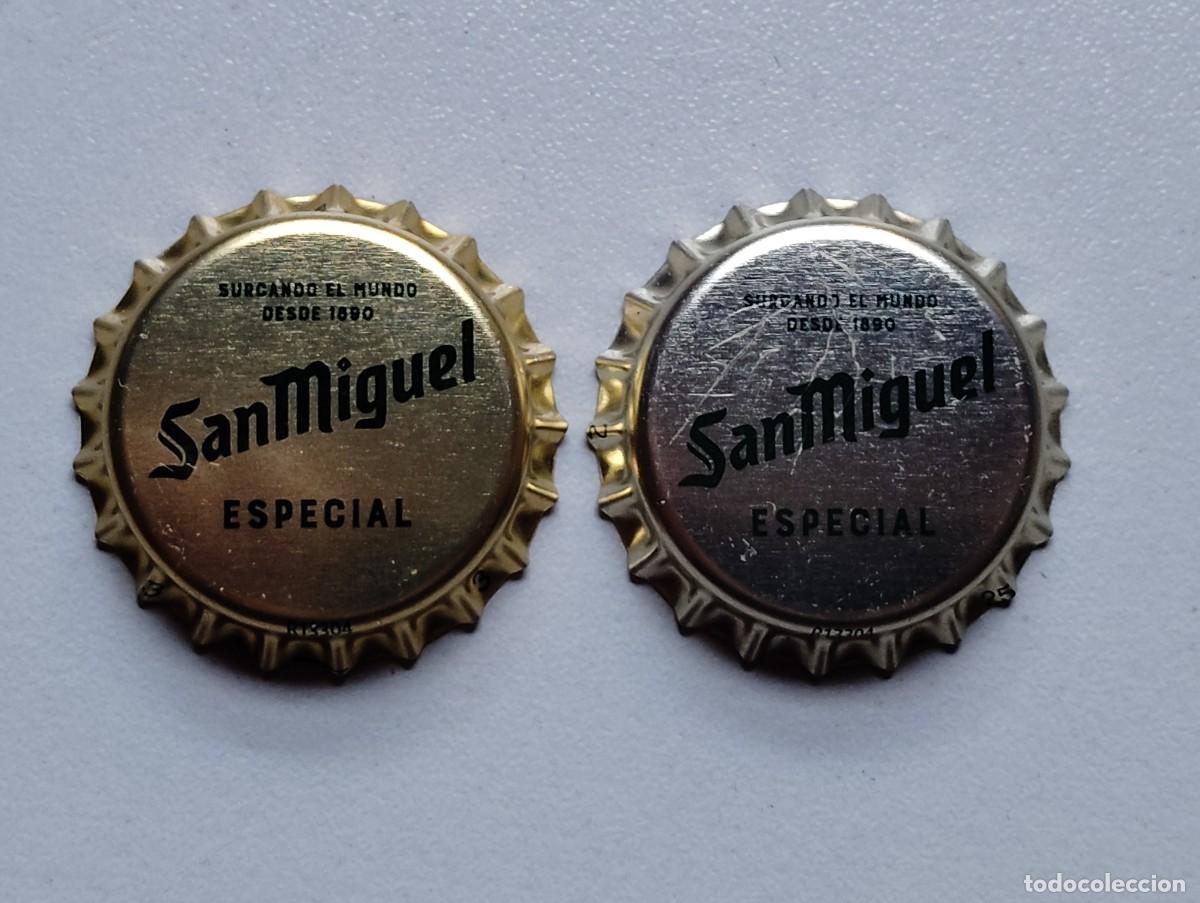 Coleccionismo de cervezas: 2 TAPON CORONA CERVEZA ESPA&Ntilde;A SAN MIGUEL ESPECIAL. 2 MODELOS DIFERENTES. NUEVO