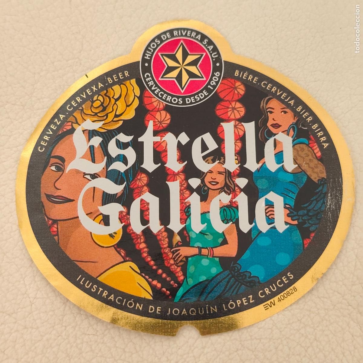 Collectable Beer: Etiqueta cerveza Estrella Galicia ilustraci&oacute;n Joaqu&iacute;n L&oacute;pez cruces
