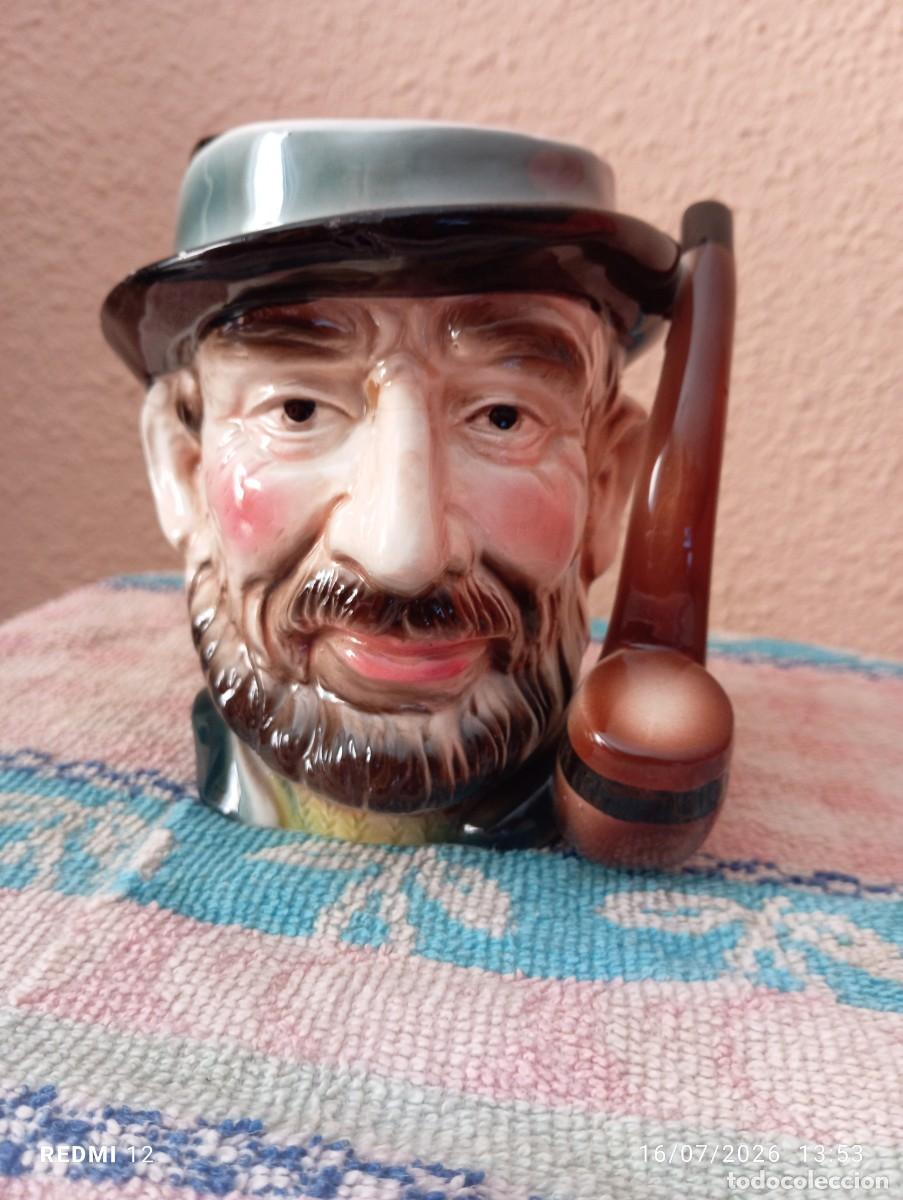 Coleccionismo de cervezas: Jarra de cerveza cabeza cara de hombre con sombrero