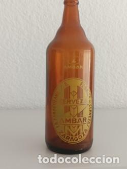 Coleccionismo de cervezas: Antigua botella de cerveza de Litro Ambar la Zaragozana