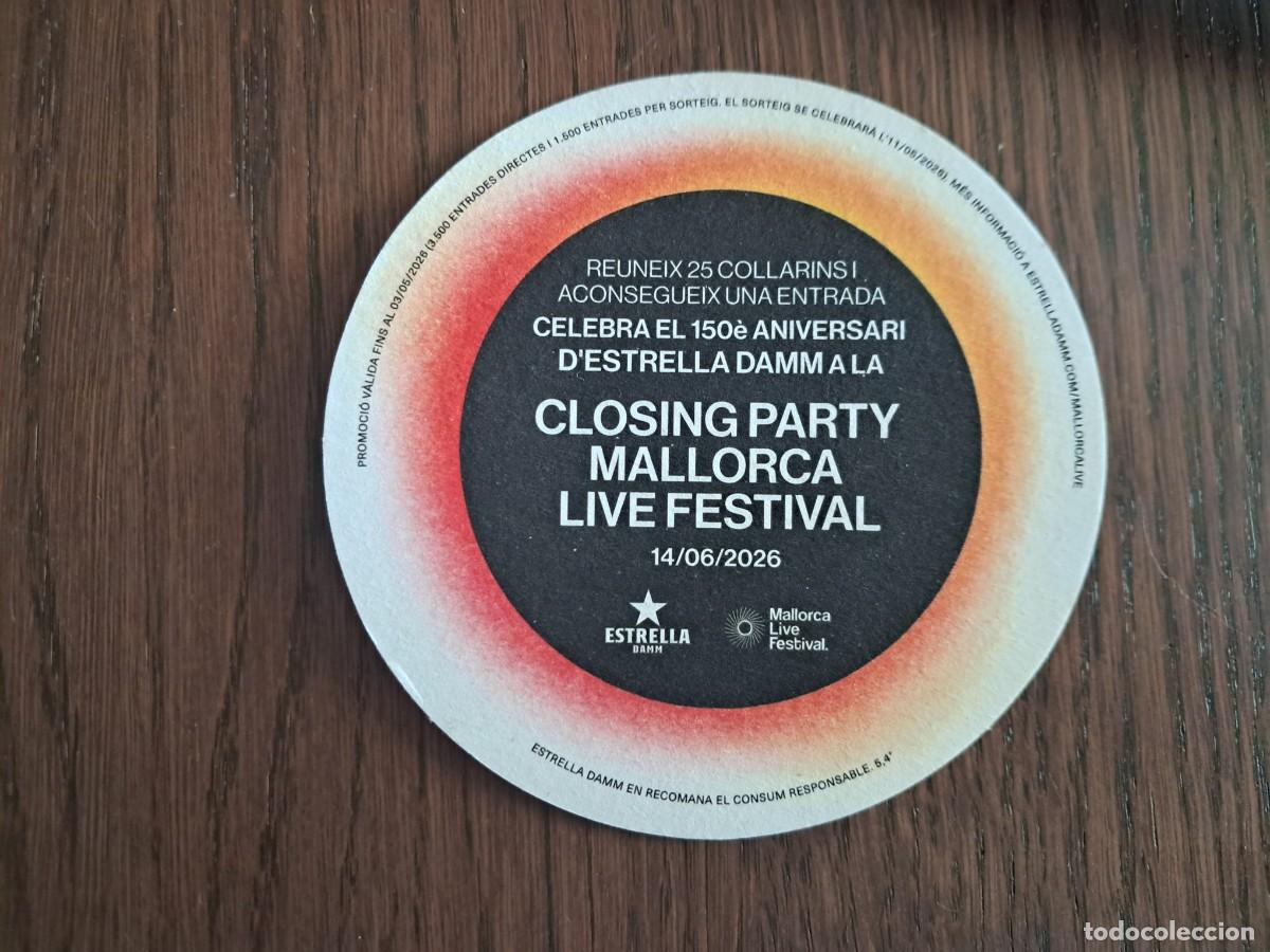 Coleccionismo de cervezas: posavasos de cerveza, estrella Damm, Mallorca live festival 2026.
