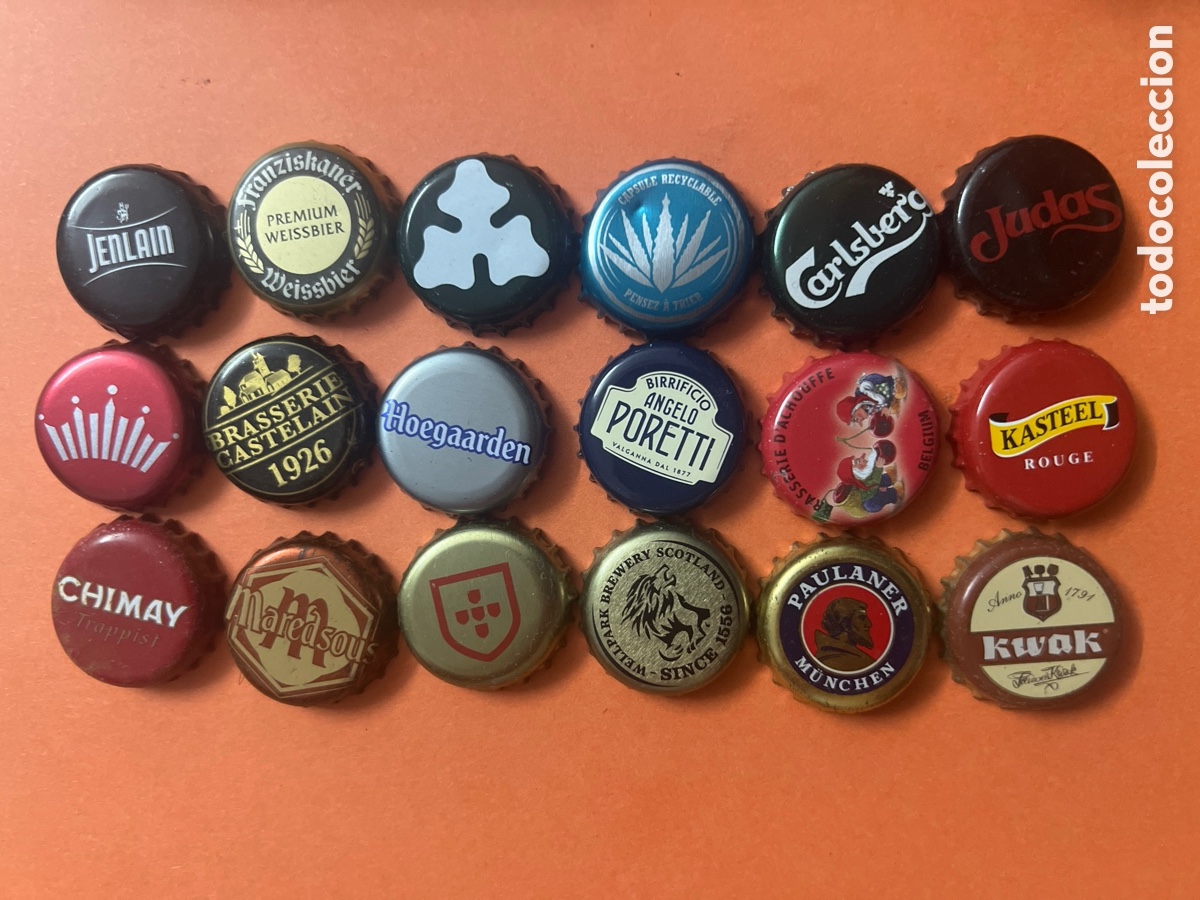Coleccionismo de cervezas: T4/X97/JKL. LOTE DE 18 CHAPAS DE CERVEZA