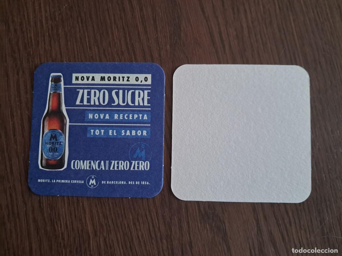 Coleccionismo de cervezas: posavasos de cerveza, Moritz, nova Moritz 0,0, zero sucre, nova recepta, tot el sabor.