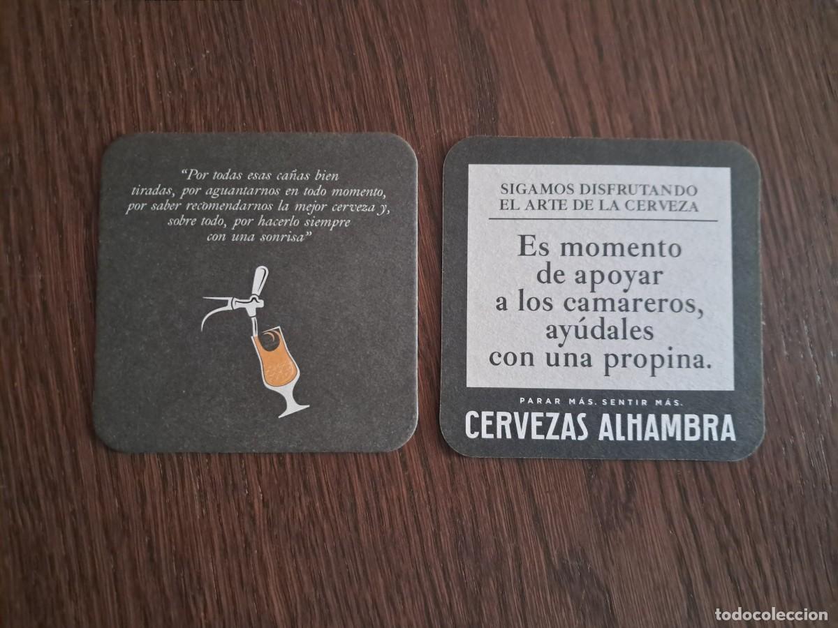 Coleccionismo de cervezas: posavasos de cerveza, Alhambra, es momento de apoyar a los camareros, ay&uacute;dales con una propina.