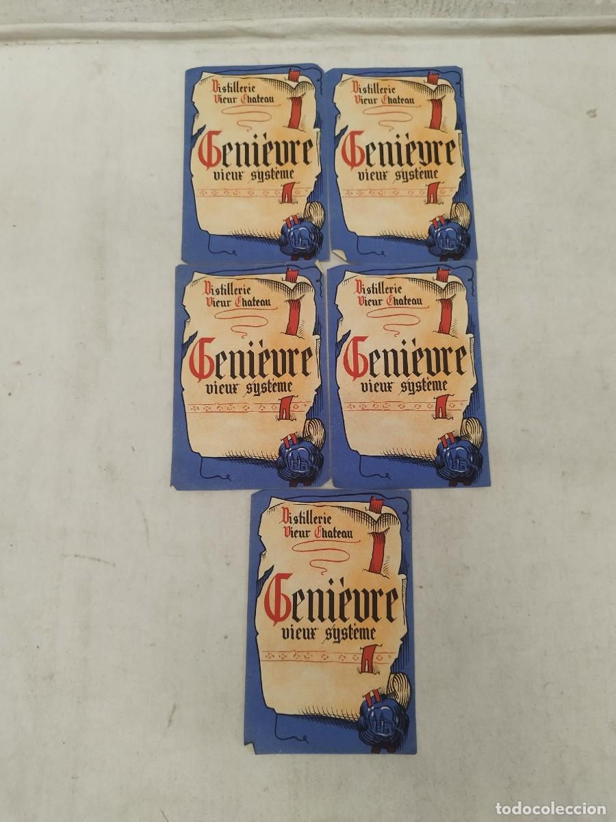 Coleccionismo de cervezas: 5 antiguas etiquetas de ginebra francesa. Geni&egrave;vre Vieux Syst&egrave;me. Destiler&iacute;a Vieux Chateau.