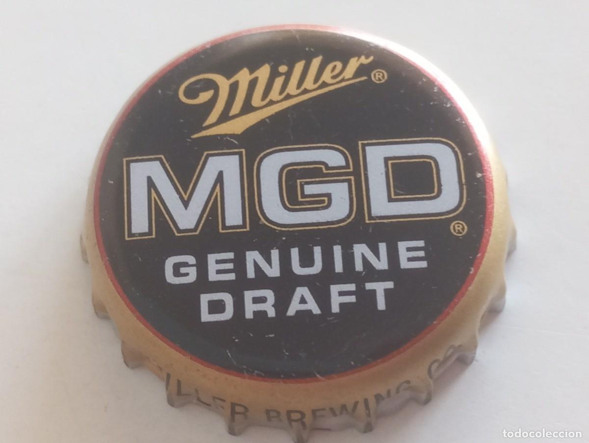 Coleccionismo de cervezas: Chapa USA, tap&oacute;n corona de la cerveza de EE.UU. MGD MILLER GENUINE DRAFT