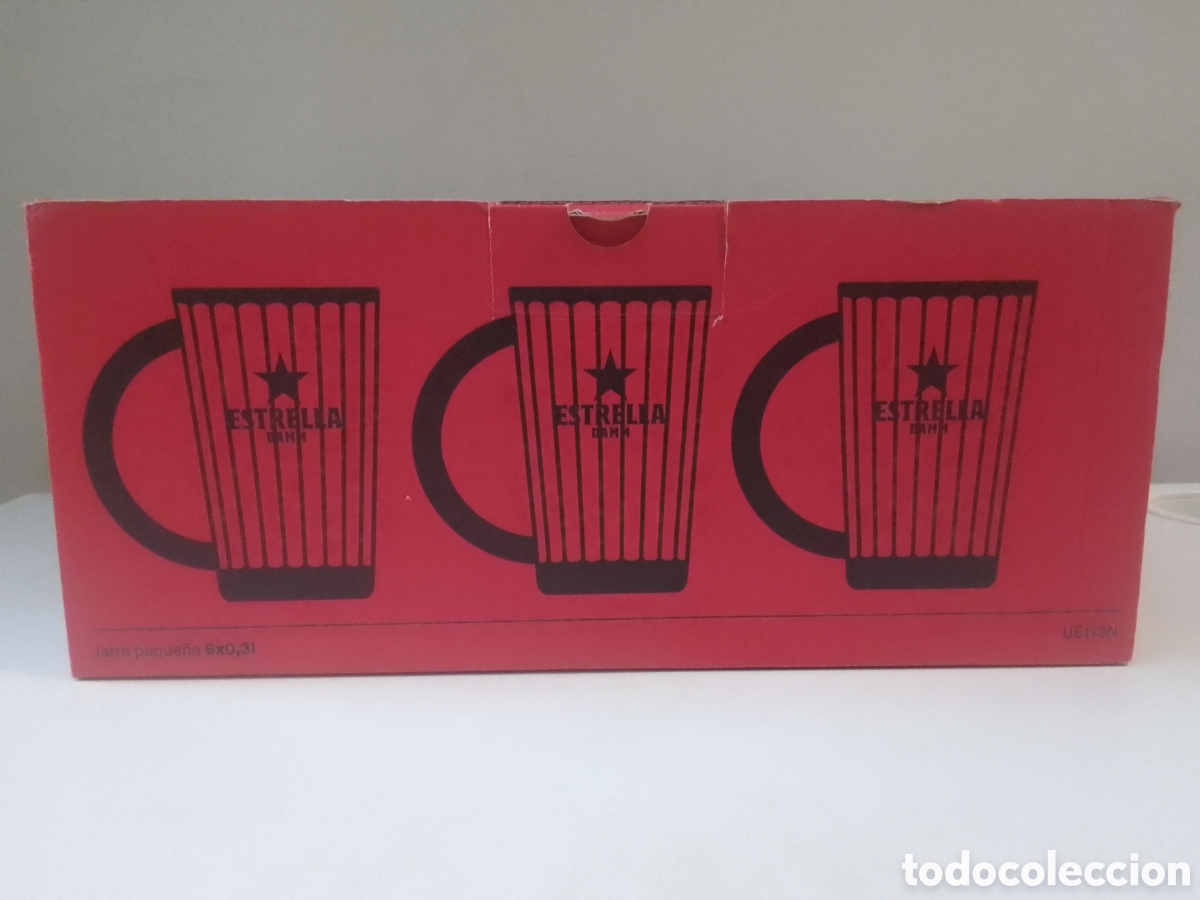 Coleccionismo de cervezas: Caja seis jarras cerveza ESTRELLA DAMM 0,3l.