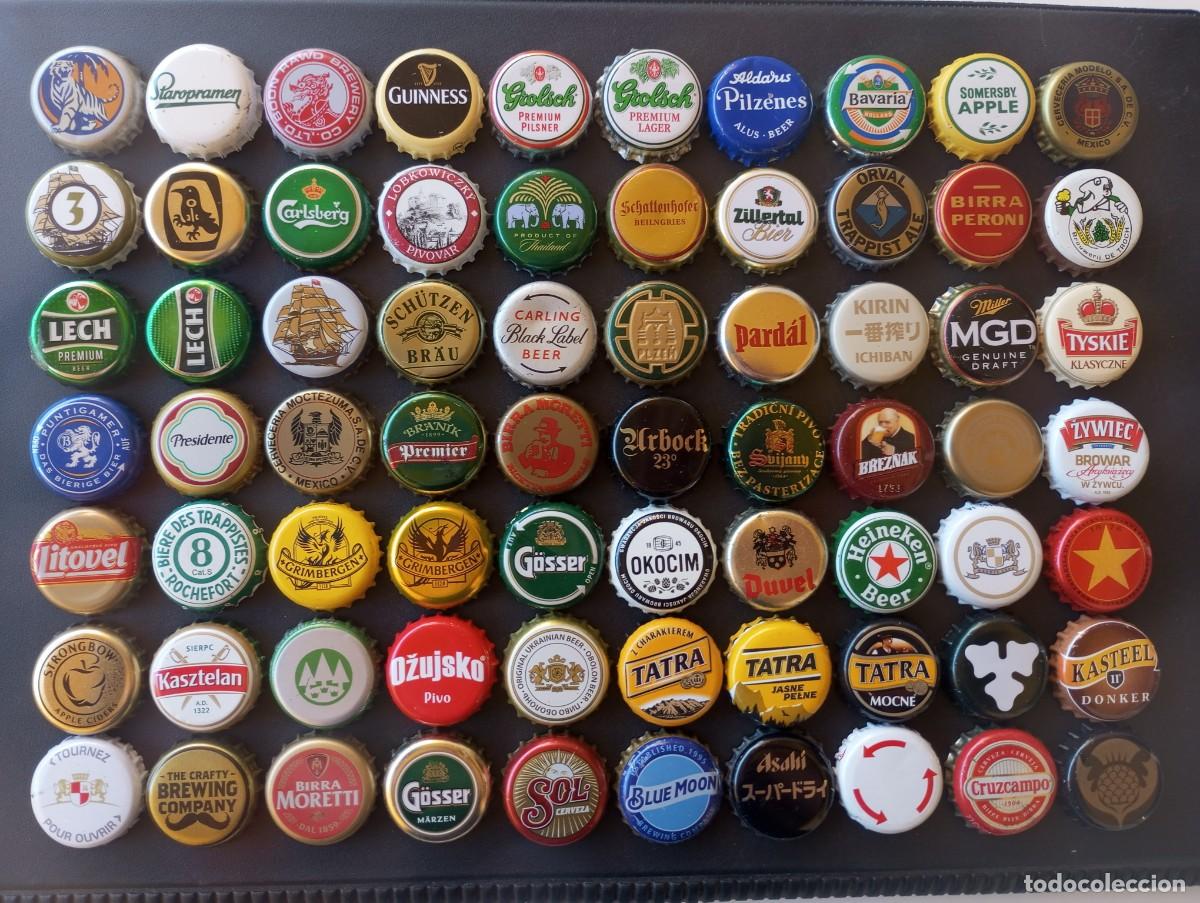 Coleccionismo de cervezas: Lote surtido de 70 chapas tap&oacute;n corona DIFERENTES de cervezas de varios pa&iacute;ses (SURTIDO - 1)