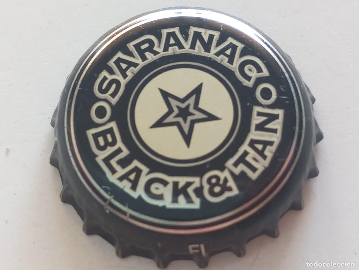 Coleccionismo de cervezas: Chapa USA, tap&oacute;n corona de la cerveza de EE.UU. SARANAC BLACK & TAN
