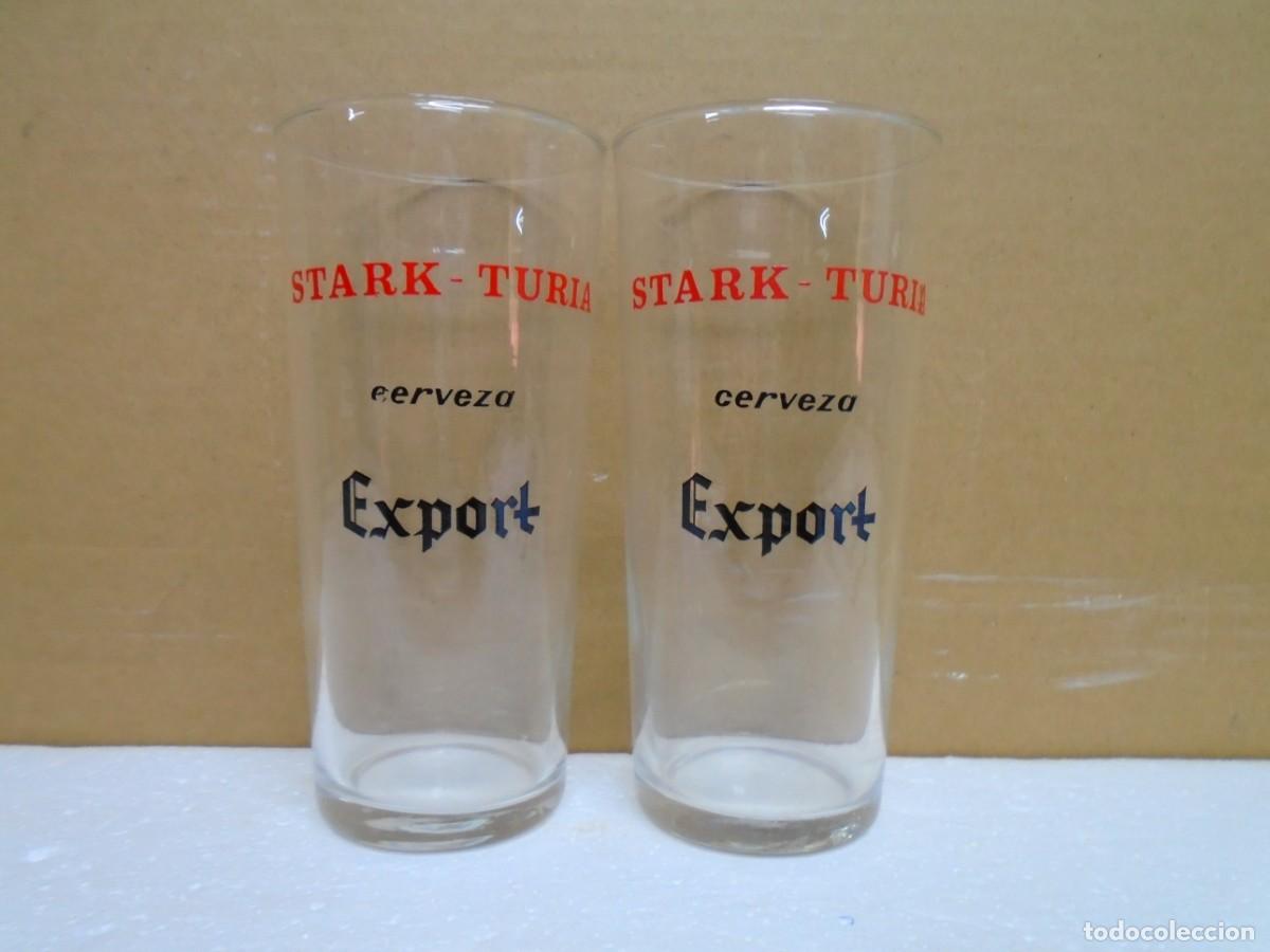 Coleccionismo de cervezas: CERVEZAS&rdquo;STARK-TURIA&rdquo;EXPORT.VALENCIA.VASOS(2) SERIGRAFIADOS, A&Ntilde;OS 70.
