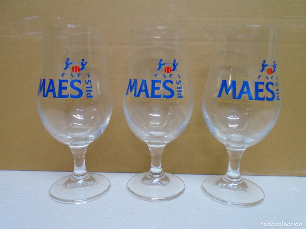 Coleccionismo de cervezas: CERVEZAS&rdquo;MAES&rdquo;PILS,BELGICA,3 COPAS SERIGRAFIADAS,A&Ntilde;OS 80.