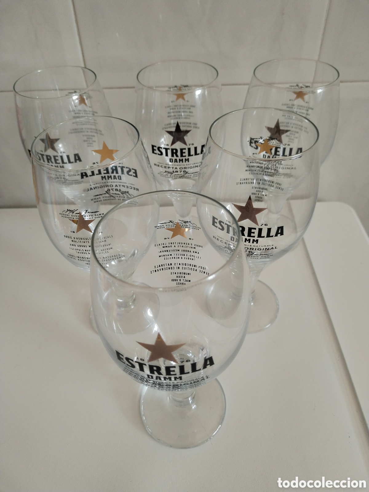 Coleccionismo de cervezas: Juego 6 copas cerveza tama&ntilde;o ca&ntilde;a Estrella Damm 1876