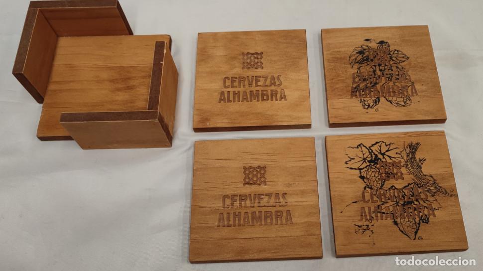 Coleccionismo de cervezas: JUEGO DE POSAVASOS DE MADERA, CERVEZAS ALHAMBRA