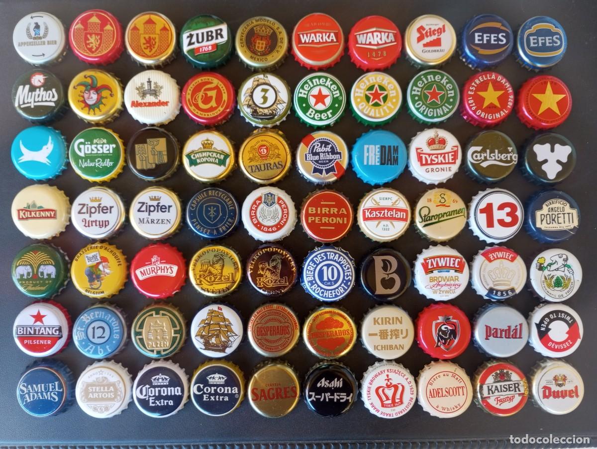Coleccionismo de cervezas: Lote surtido de 70 chapas tap&oacute;n corona DIFERENTES de cervezas de varios pa&iacute;ses (SURTIDO - 2)