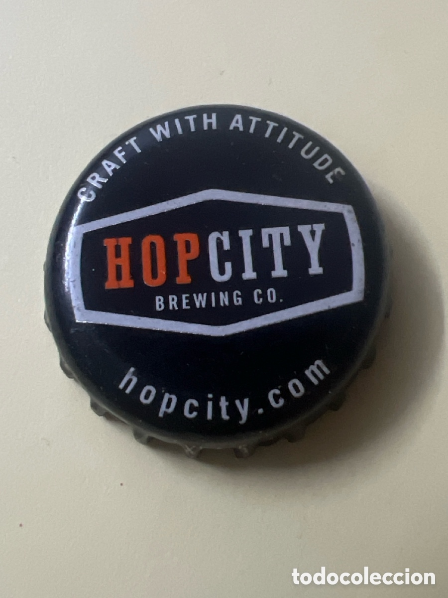 Coleccionismo de cervezas: T4/X120/O3. CHAPA CERVEZA -Hop City Brewing Co. Craft with attitude hopcity.com - CANAD&Aacute;