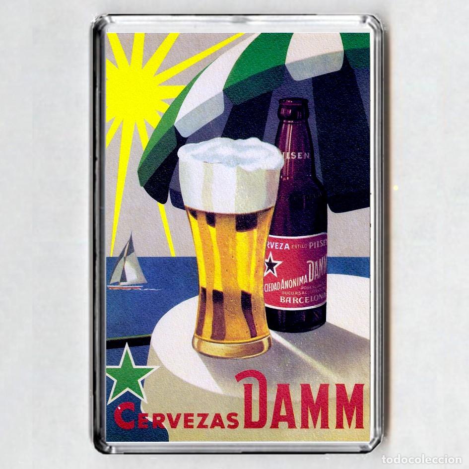 Coleccionismo de cervezas: IMAN acr&iacute;lico NEVERA - Cerveza DAMM (Vintage)